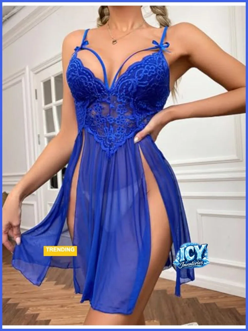 Sheer Lace Babydoll Lingerie Chemise High Slit Sleepwear